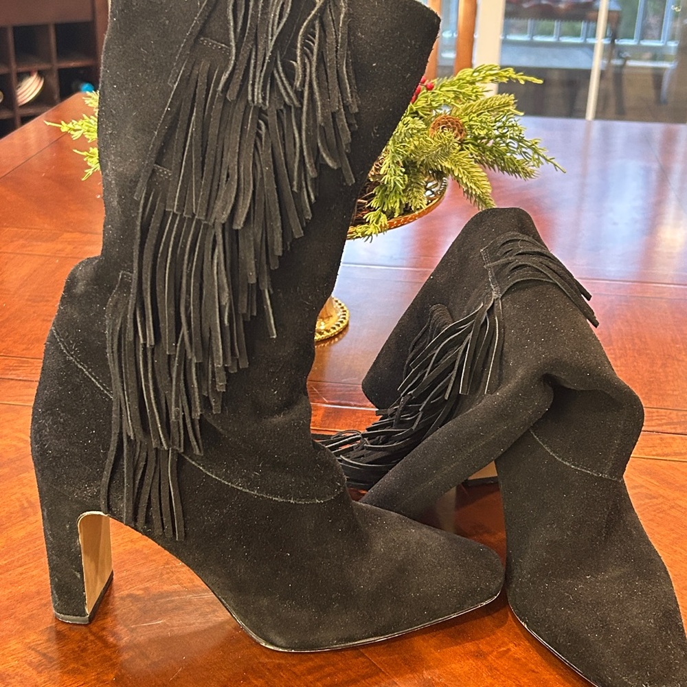 Vince Camuto Sterla Fringed Black Suede Women's Boots
